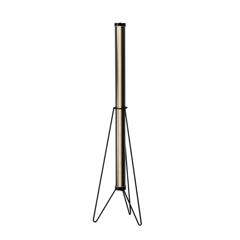 Tripod tubular LED floor lamp with honeycomb diffuser in modern black metal frame