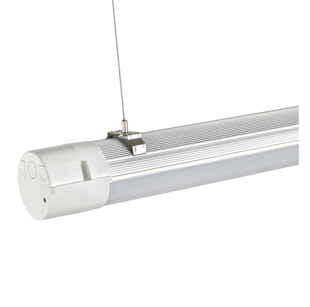 Ø70 tubular LED light with integrated aluminum suspension rail for direct cable hanging — MANI Lighting
