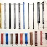 LED tubular light display wall with industrial and decorative tube lights – IP65 IP67 IP69K LED tube fixtures with metal mesh, transparent PC tubes, colored housings, architectural lighting samples for showroom display