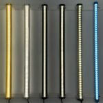 LED tubular lights with honeycomb diffusers in gold, silver, black, and blue – uniform optical diffusion tube lighting for architectural and commercial applications