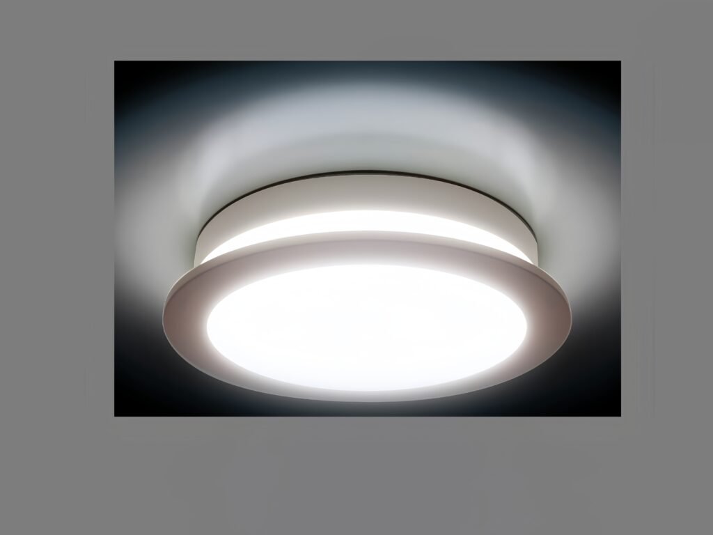 Round surface-mounted LED ceiling light with halo ring design — modern waterproof bulkhead-style fixture for residential, hotel, and commercial lighting applications.