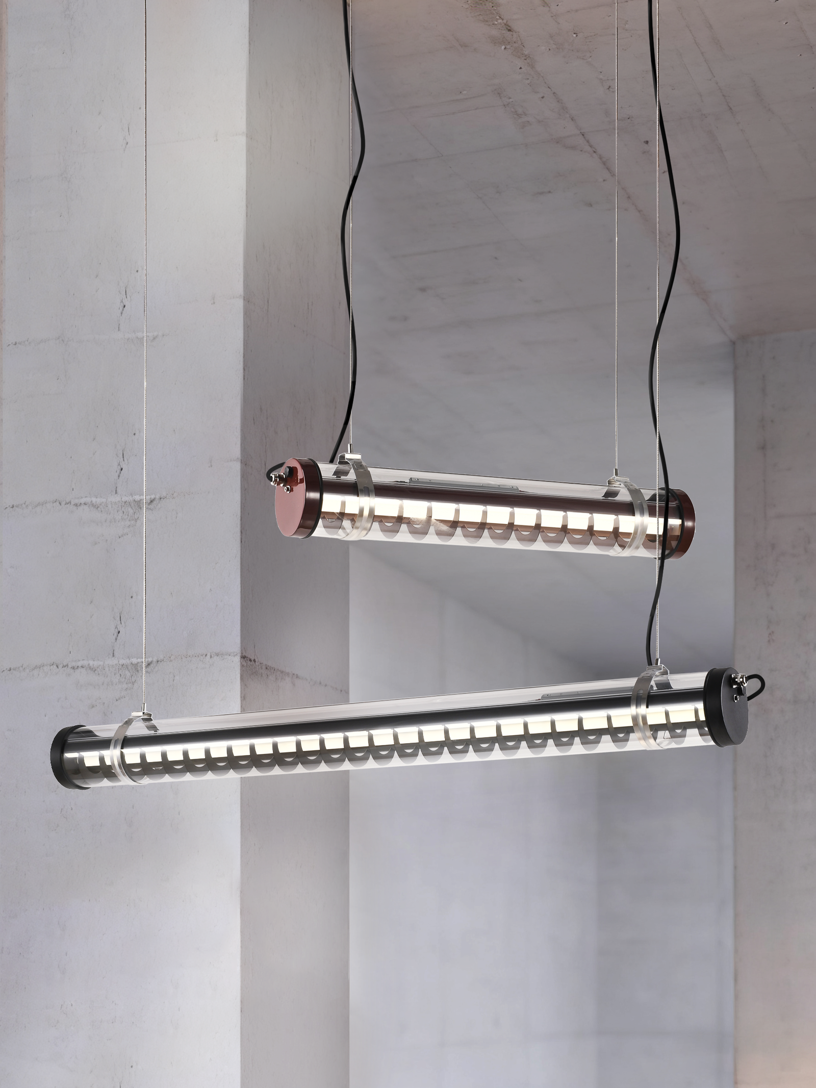 Rosa Architectural Tubular Luminaire Rosa wall-mounted architectural tubular lights installed at a residential entry porch — compact façade lighting for semi-outdoor use (MANI Lighting)