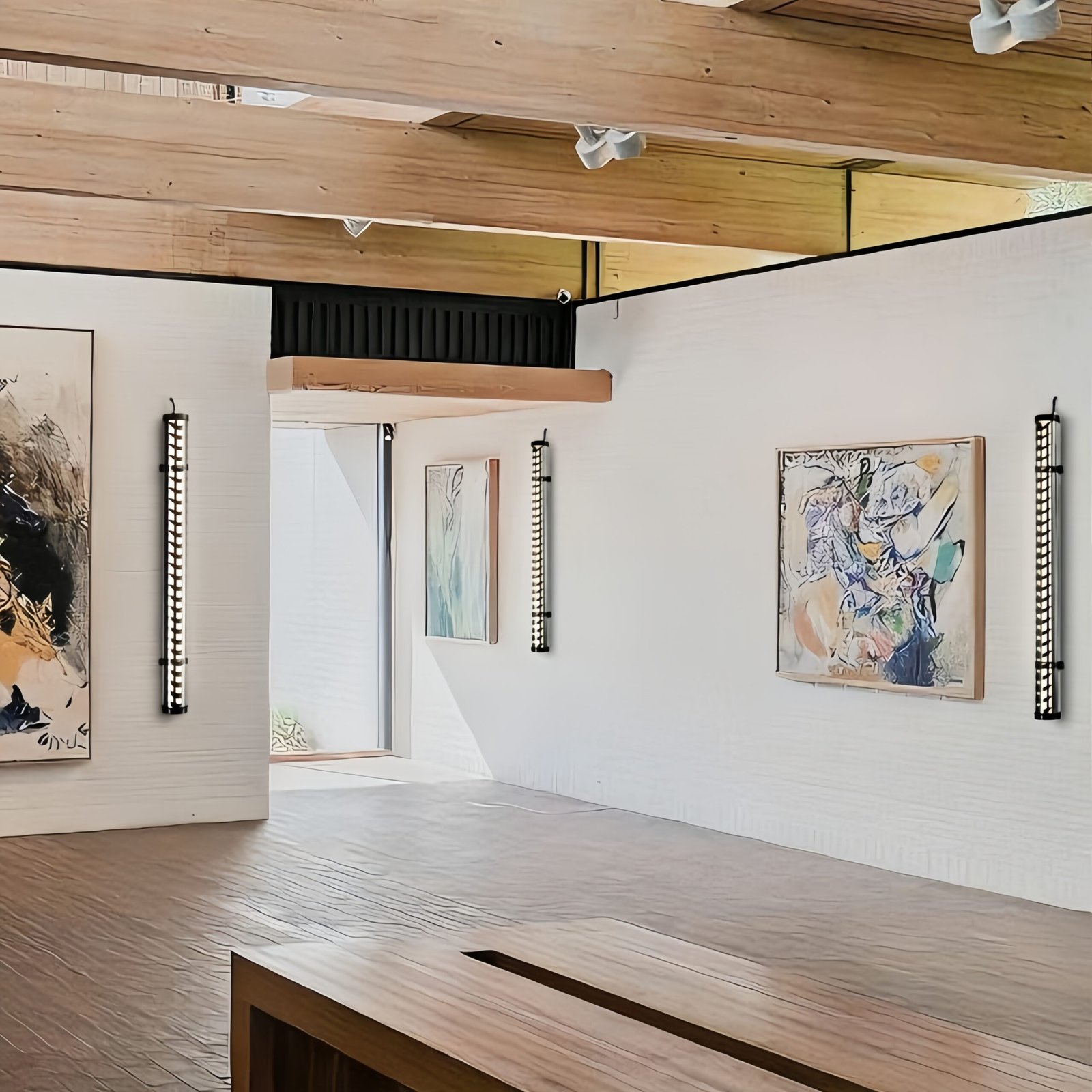 Corbusier Architectural Tubular Luminaire Architectural tubular wall lights with directional louvre design used in gallery interior space