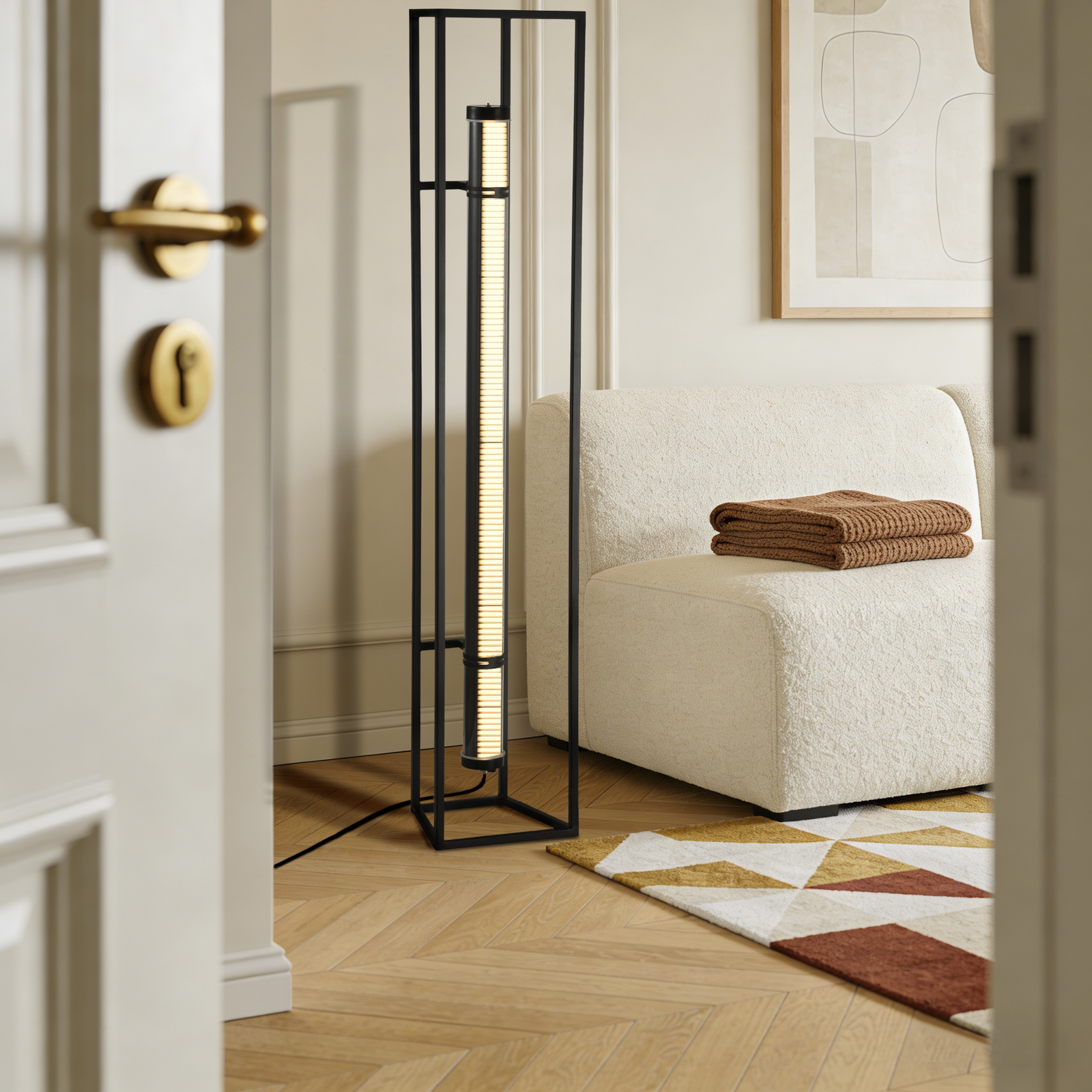 Frame Tower Architectural Tubular Floor Lamp MANI designer floor lamp with tubular light and minimalist trapezoidal structure