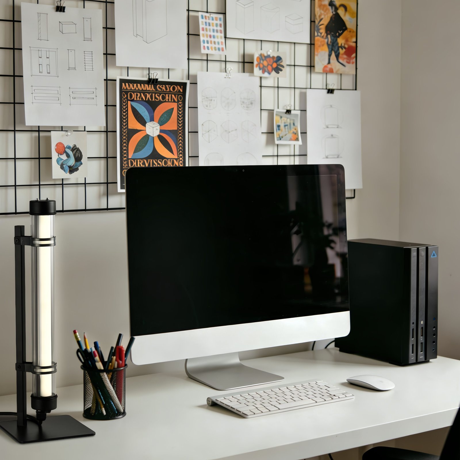 Axis Desk modular desk lamp with interchangeable tubular light and metal support frame