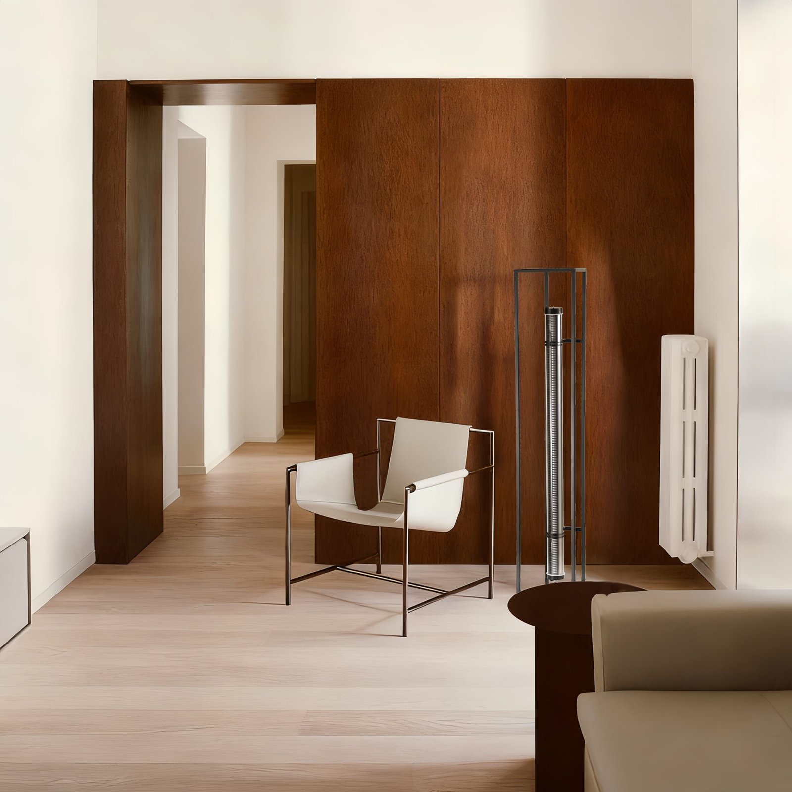 Frame Tower Architectural Tubular Floor Lamp MANI designer floor lamp with tubular light and minimalist trapezoidal structure