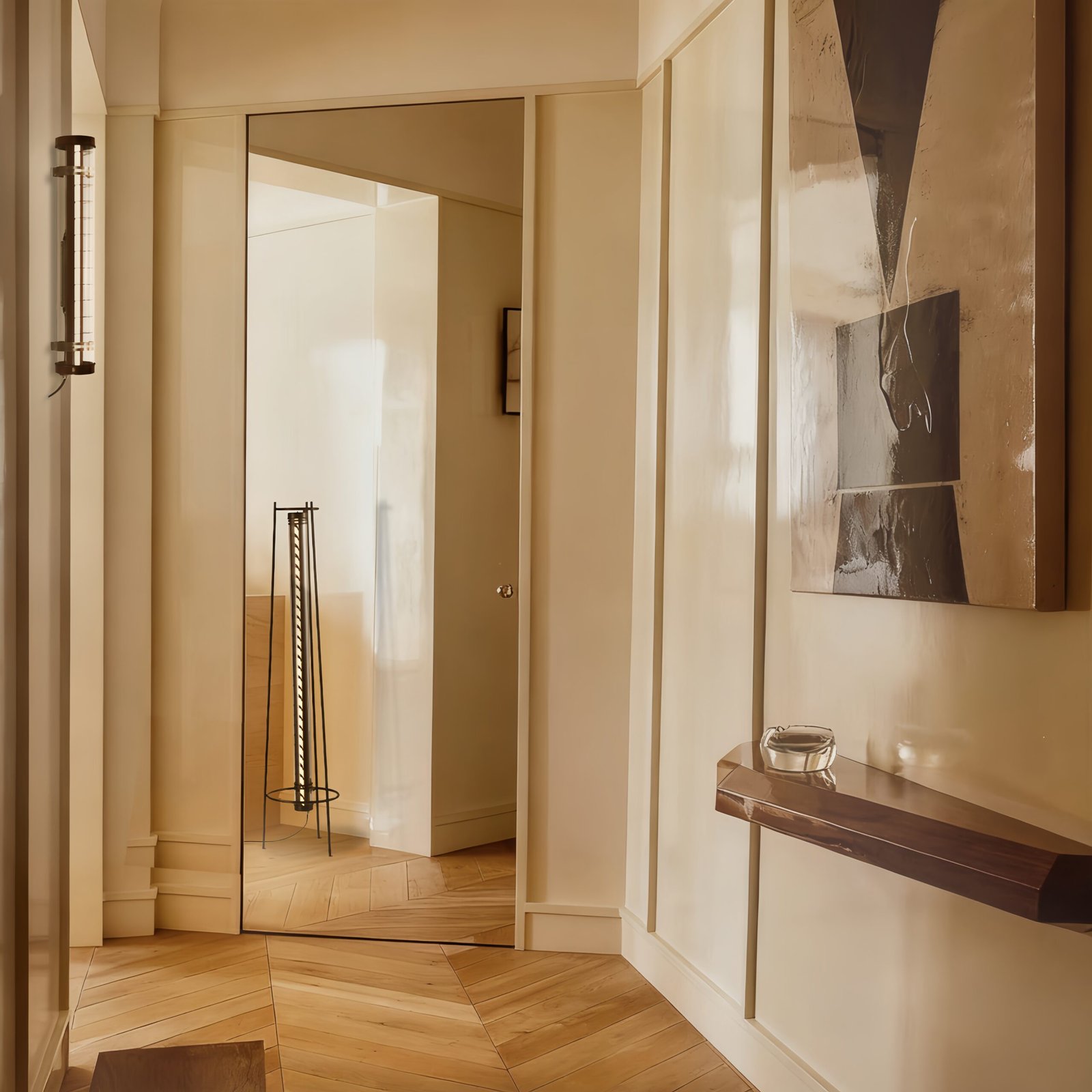 MANI designer floor lamp with tubular light and minimalist tripod structure