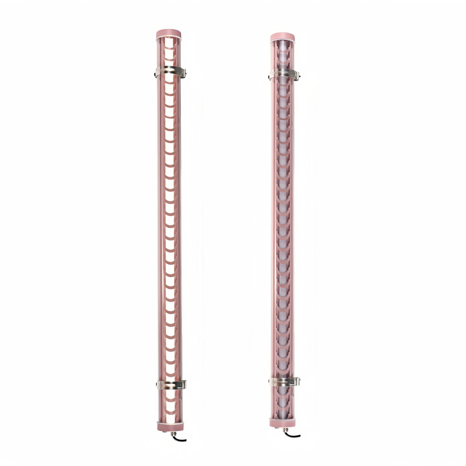 Matisse Architectural Tubular Luminaire Pink architectural tubular LED light with metal grille and mounting brackets