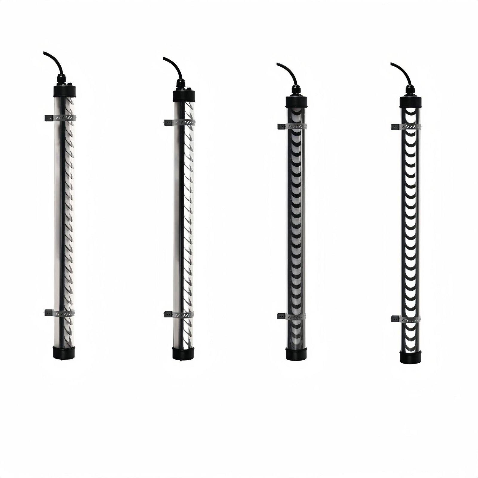 Matisse Architectural Tubular Luminaire Black architectural tubular LED lights with twisted louver and grille options