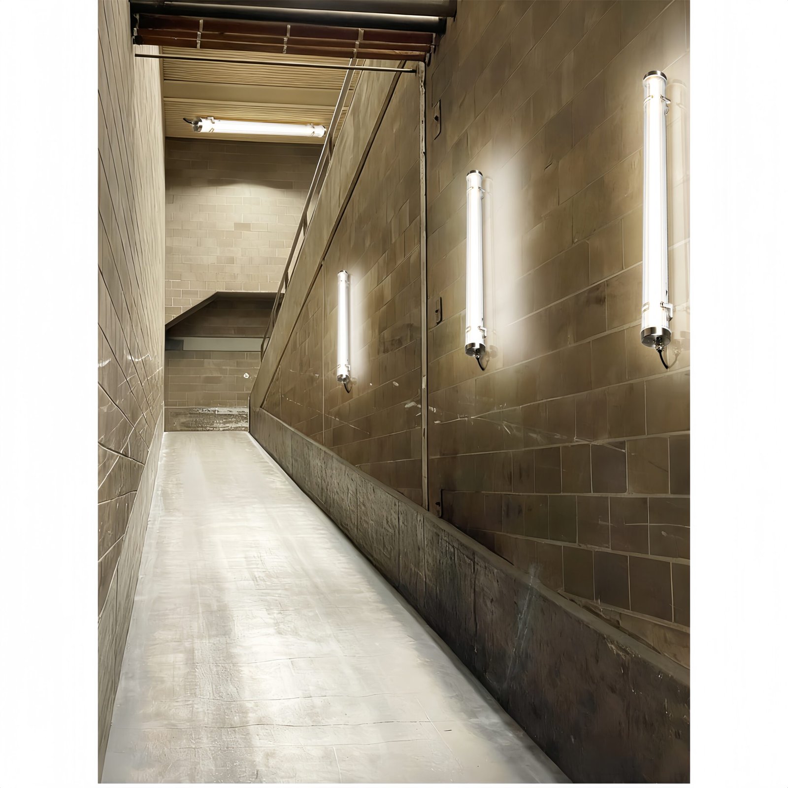 Wall-mounted and suspended installation tubular luminaires installed on a residential building façade, demonstrating clean, project-ready outdoor lighting application