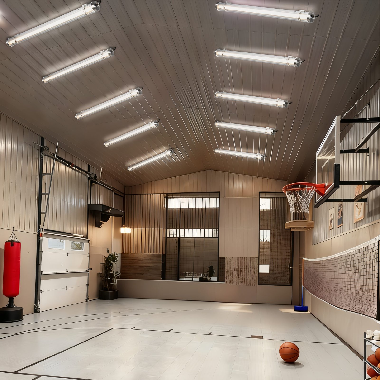 Wall-mounted and suspended installation tubular luminaires installed on a residential building façade, demonstrating clean, project-ready outdoor lighting application