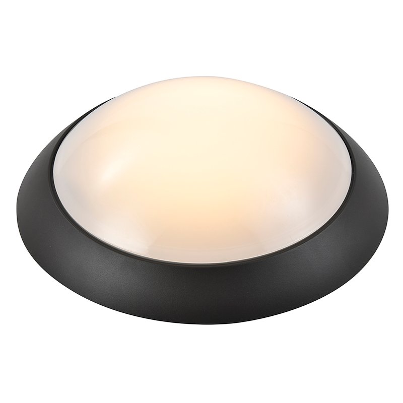 Black aluminum LED dome ceiling light with opal diffuser for indoor and outdoor use