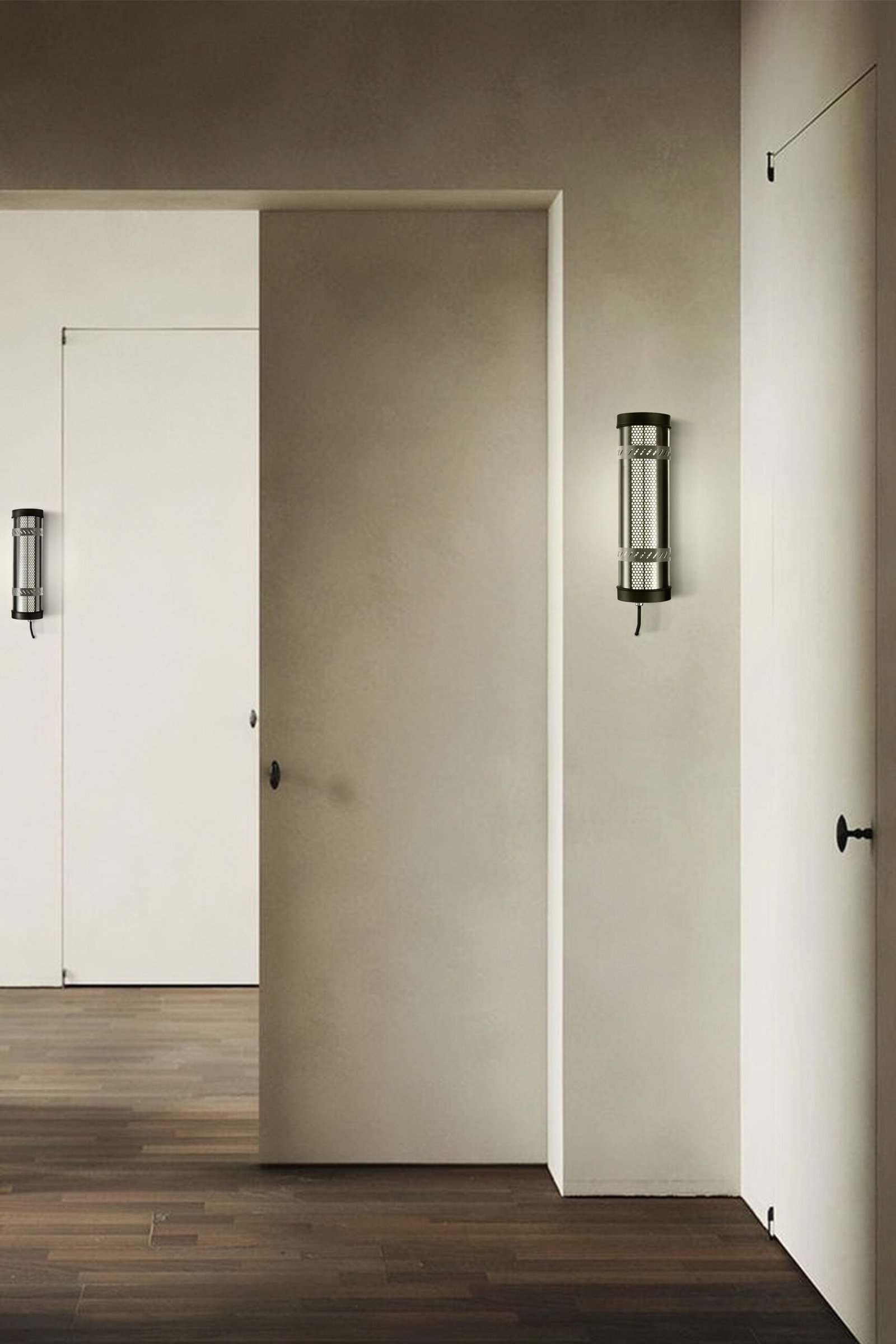 Arno Architectural Tubular Luminaire Arno tubular wall lights in a repeated layout along a corridor, supporting wayfinding and zoning