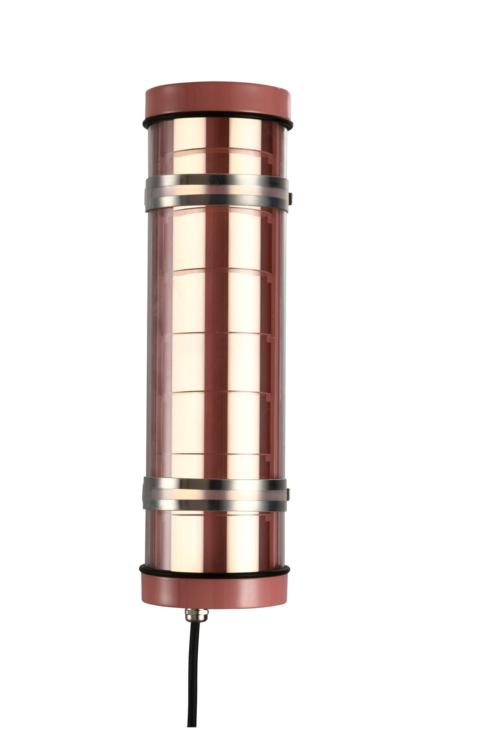 Rosa Architectural Tubular Luminaire Architectural tubular light with vertical aluminum louver insert and decorative brackets, suitable for wall-mounted or suspended installation