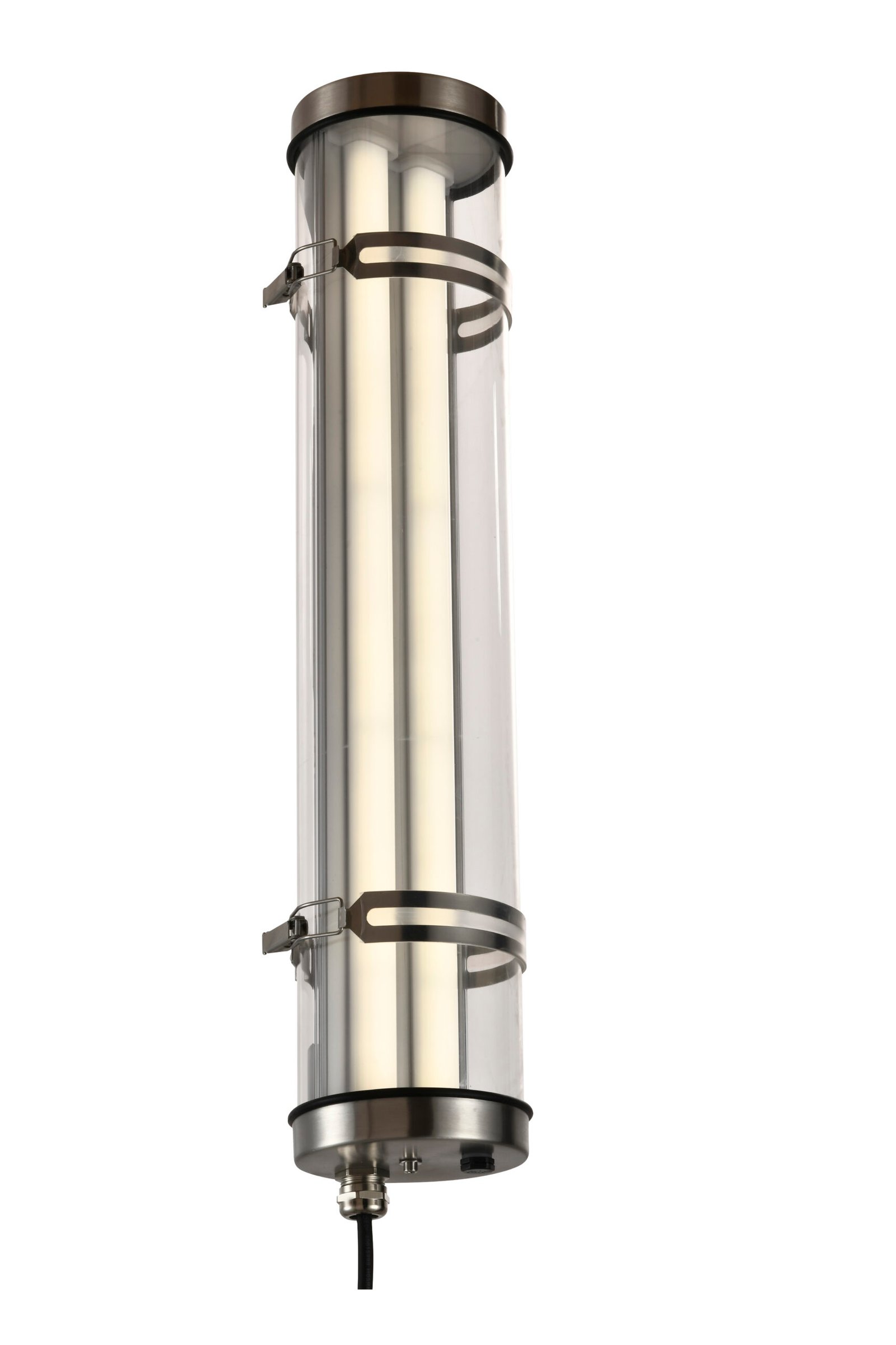 IP67 IK10 sealed tubular LED luminaire with opaline diffuser, stainless steel clamps and cable gland