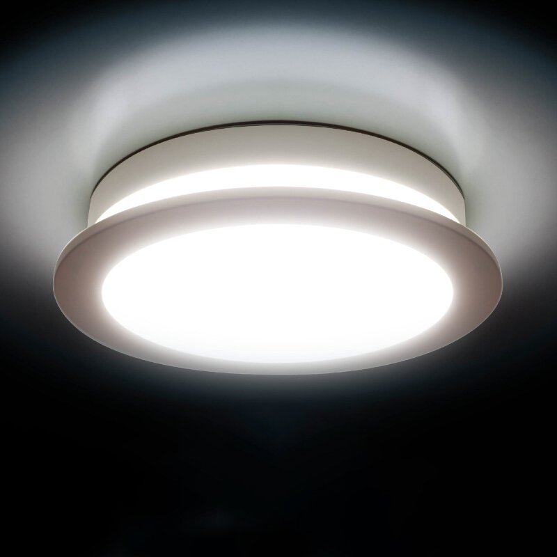 Modern round LED ceiling light with bright front illumination and halo side-glow design — surface mounted fixture for interiors and outdoor area