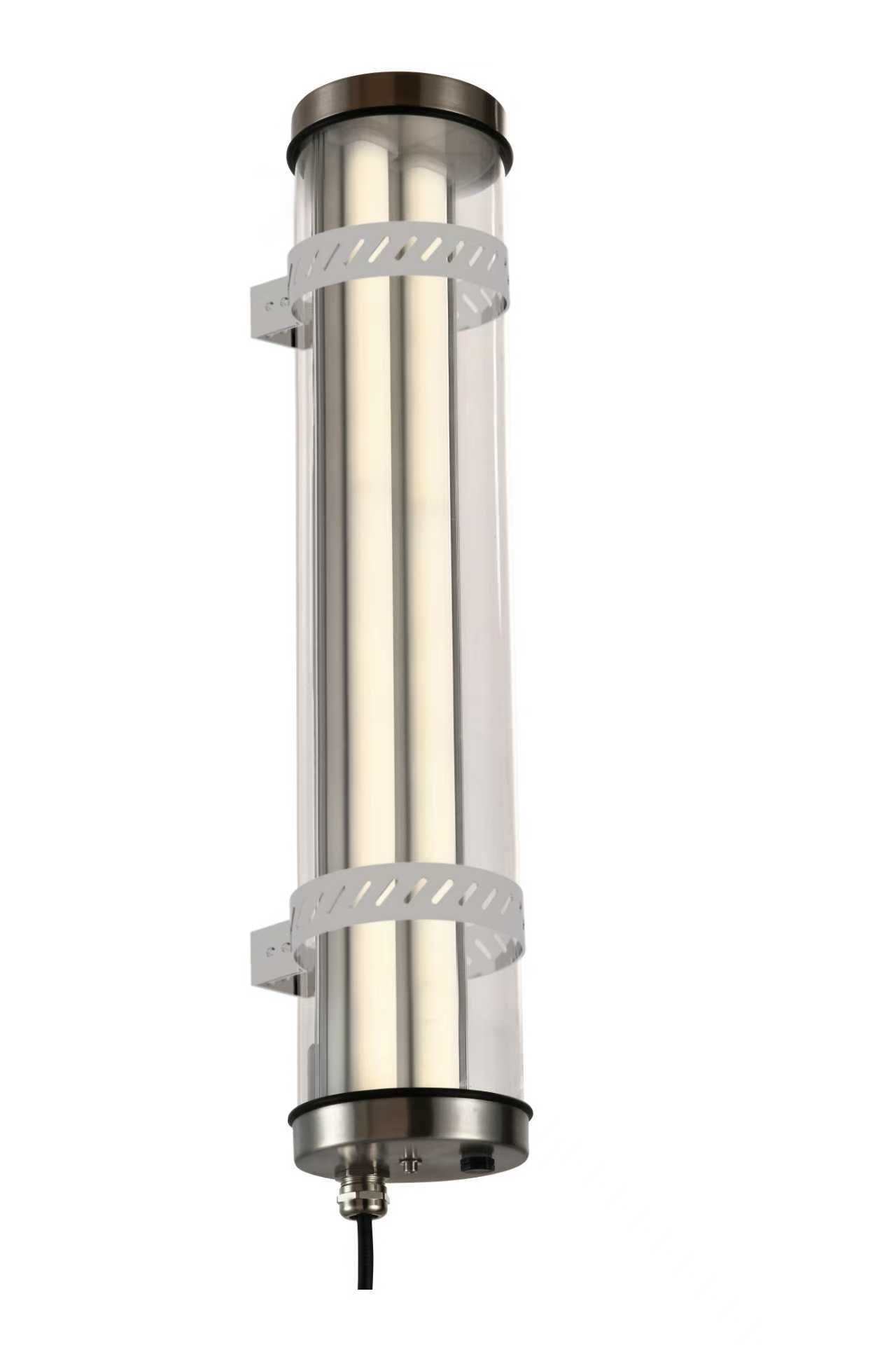 IP67 IK10 sealed tubular LED luminaire with opaline diffuser, stainless steel clamps and cable gland