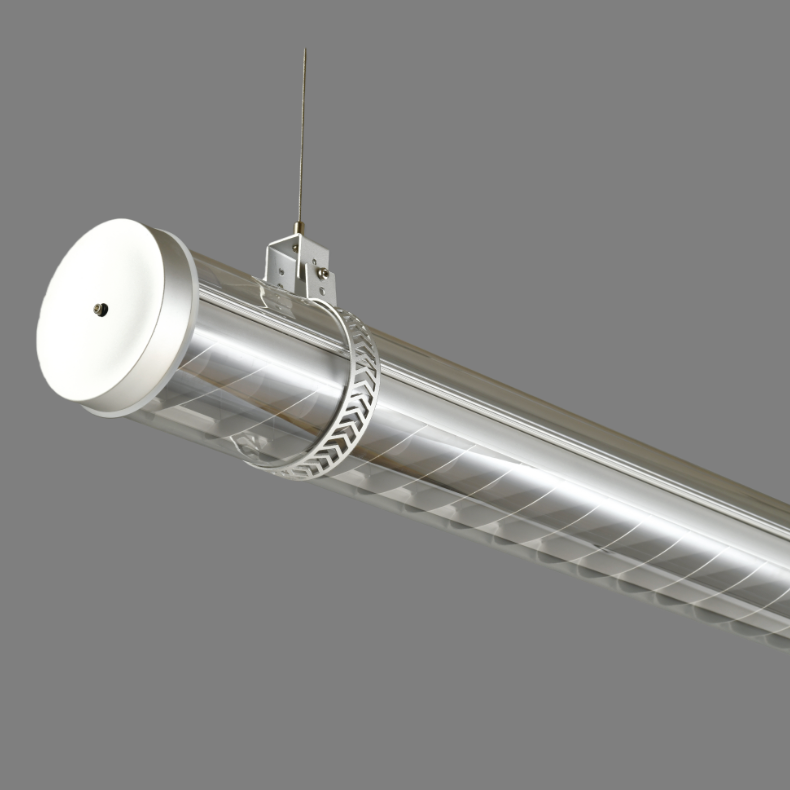 Corbusier Architectural Tubular Luminaire Corbusier decorative architectural tubular light with silver metal grille and transparent polycarbonate tube