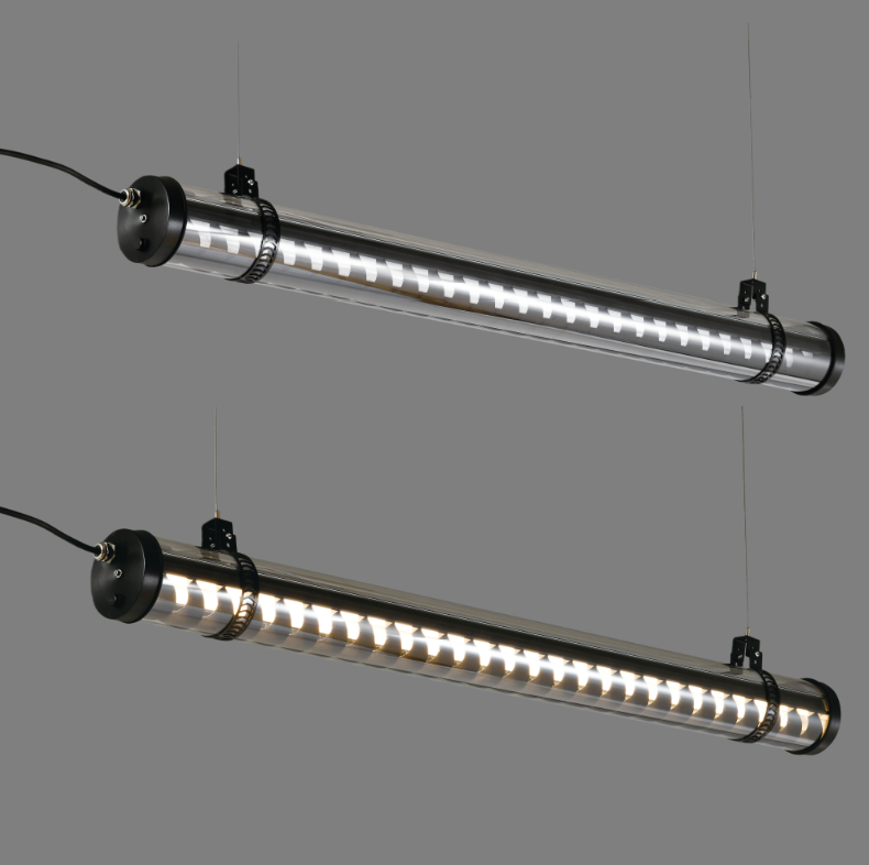 Corbusier Architectural Tubular Luminaire Corbusier decorative architectural tubular light with black metal grille and transparent polycarbonate tube