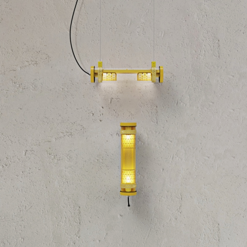 architectural tubular wall light showing horizontal and vertical installation options with aluminum louvre optics