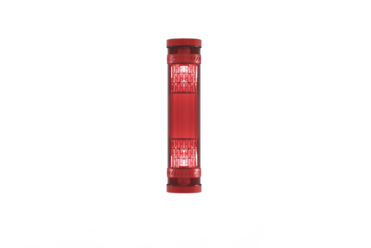 Moreau architectural tubular light with decorative red metal casing and grille