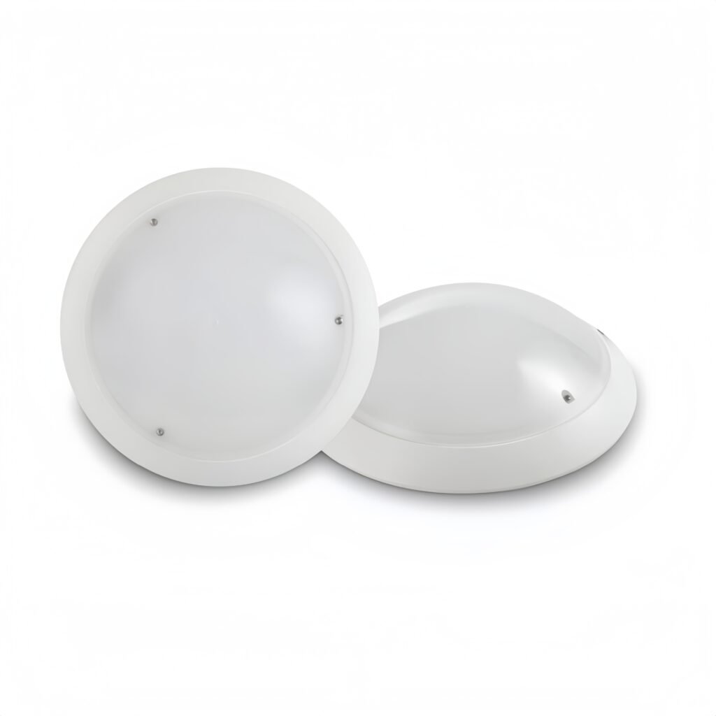 MANI MC-814 round LED bulkhead ceiling light in white finish with opal diffuser