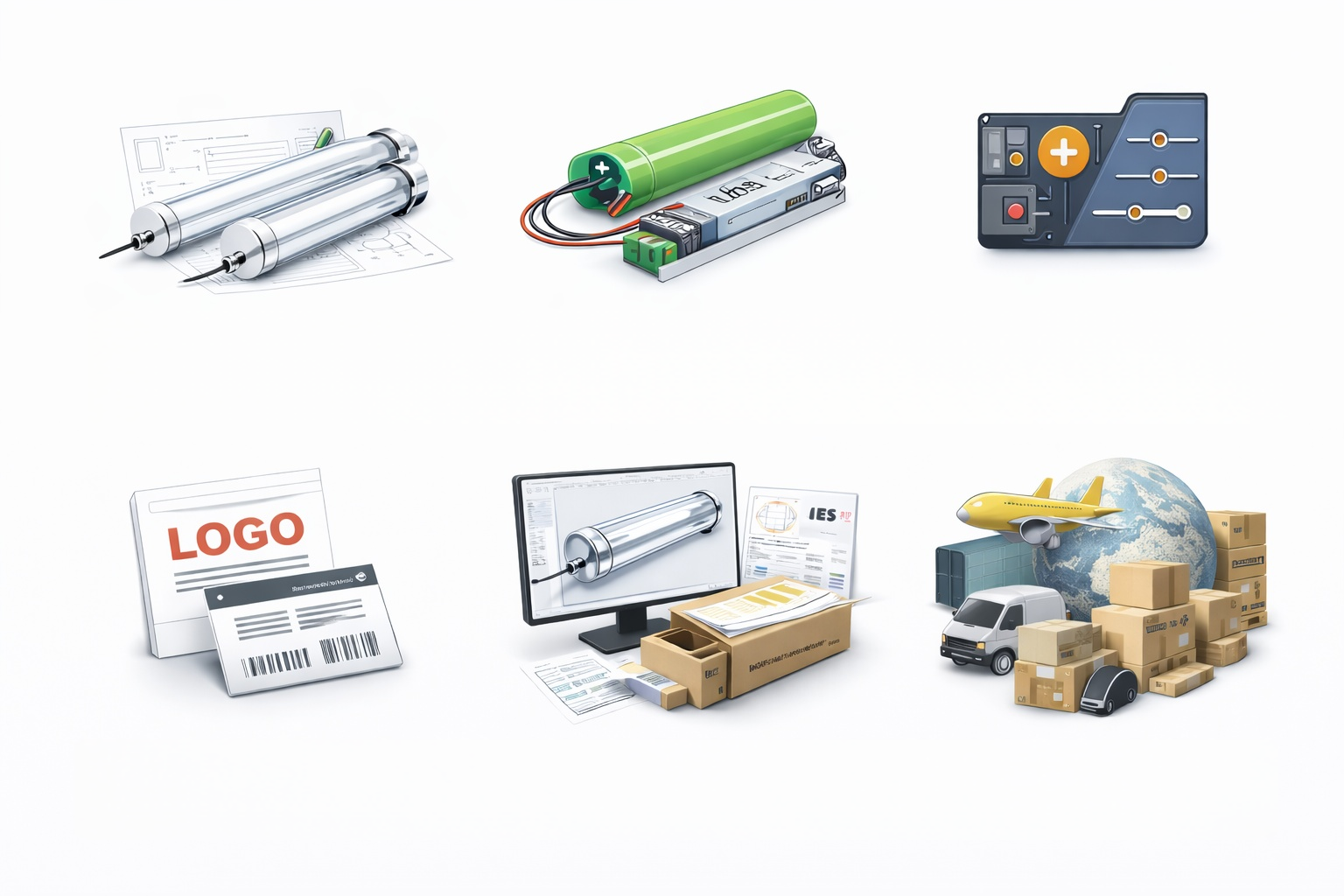 Industrial tubular lighting customization and OEM project support including emergency backup, DALI 0–10V control, documentation and global logistics