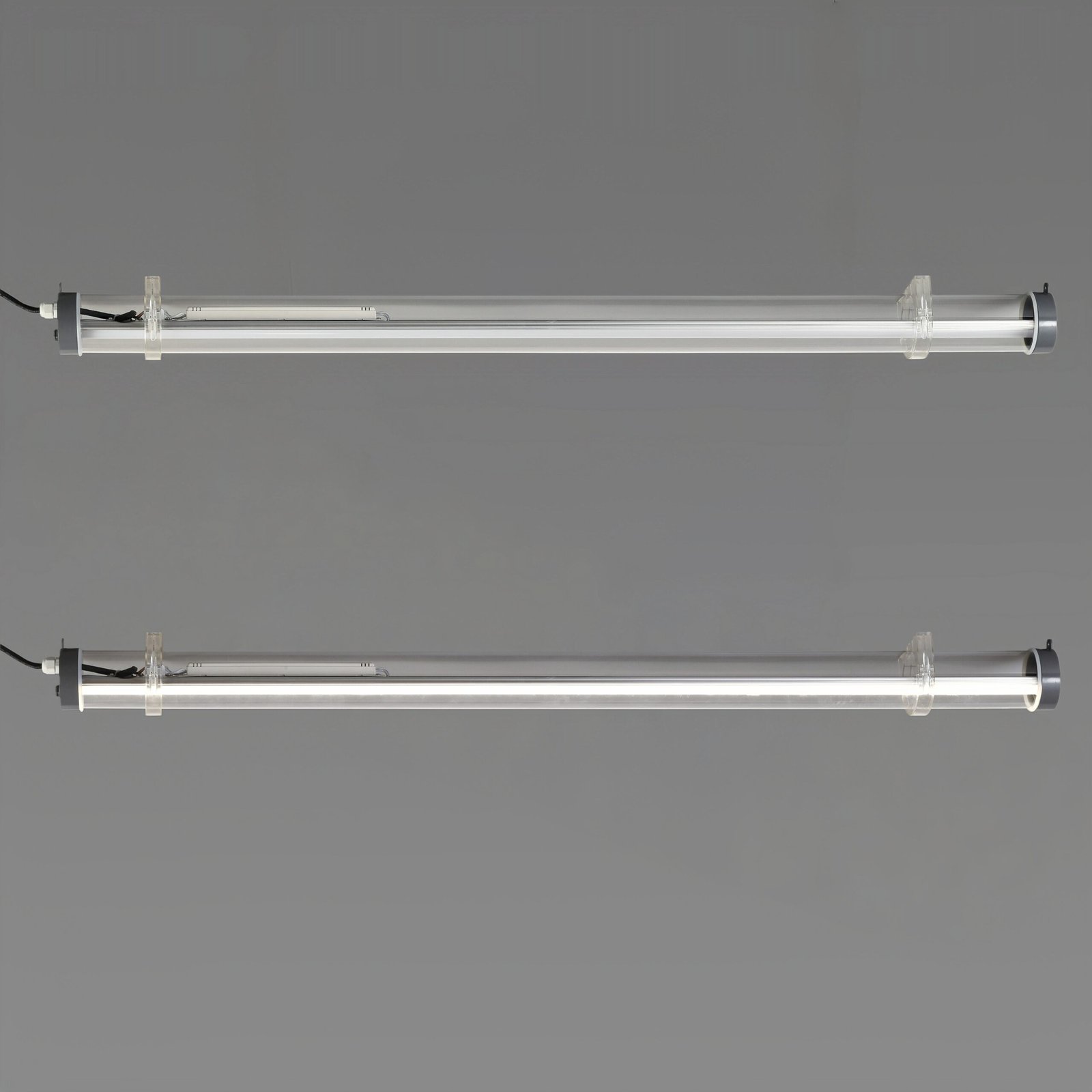 MANI commercial suspended tubular luminaire with direct cable suspension, no clips required