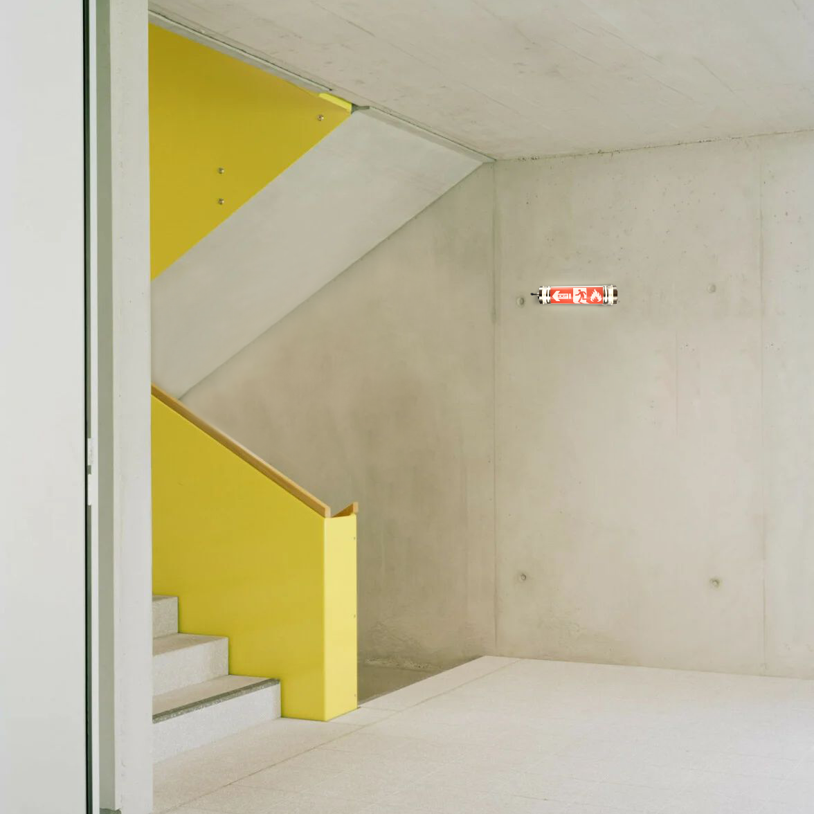 MANI Transparent tubular luminaire with custom safety graphics by sticker or UV printing