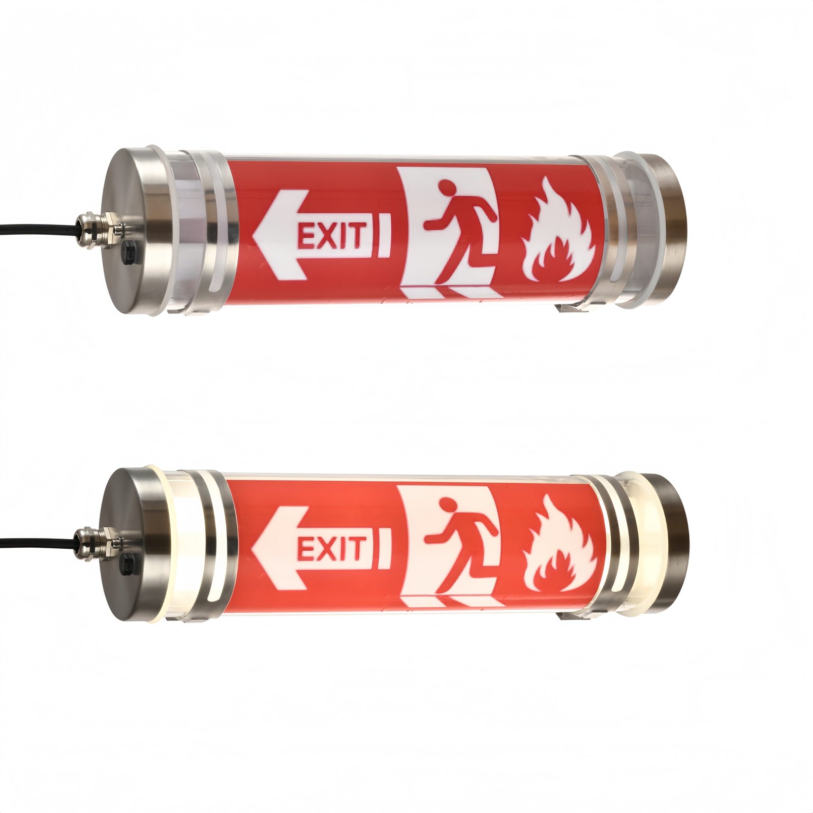 MANI Transparent tubular luminaire with custom safety graphics by sticker or UV printing