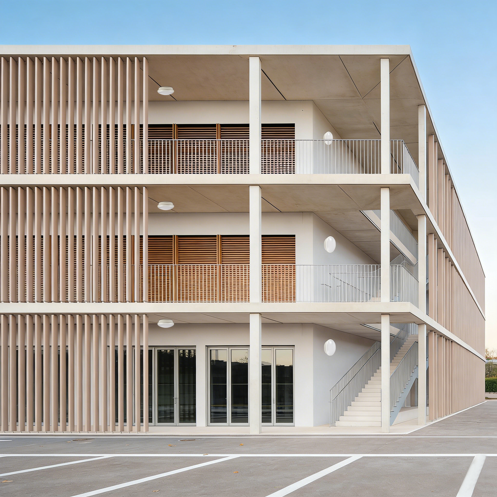 MC-801 Ceiling Light LED ceiling lights installed in multi-storey stairwell, providing uniform and glare-controlled lighting for residential and public buildings