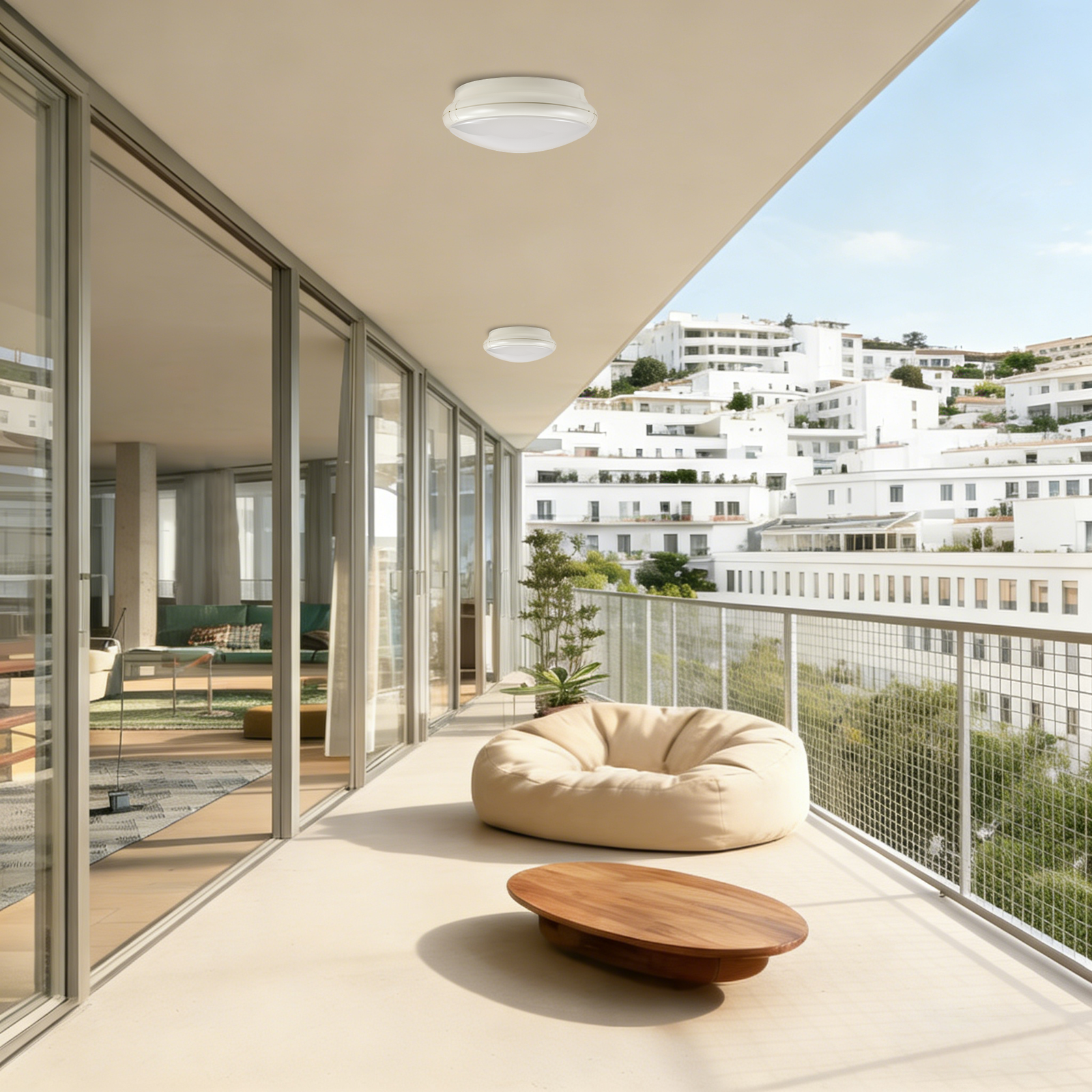 MC-801 Ceiling Light LED ceiling lights installed in balcony providing uniform and glare-controlled lighting for residential and public buildings